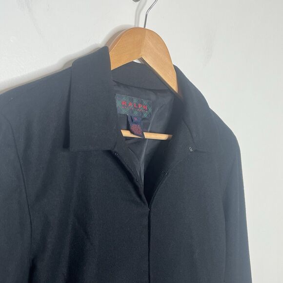 RRL Ralph Lauren Wool Hook And Eye Blazer Black Womens M Boxy Minimalist - Picture 2 of 10